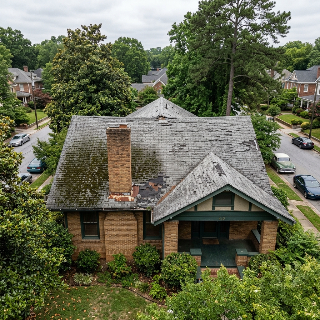 Before: worn 3-tab shingle roof on an Inman Park bungalow in Atlanta
